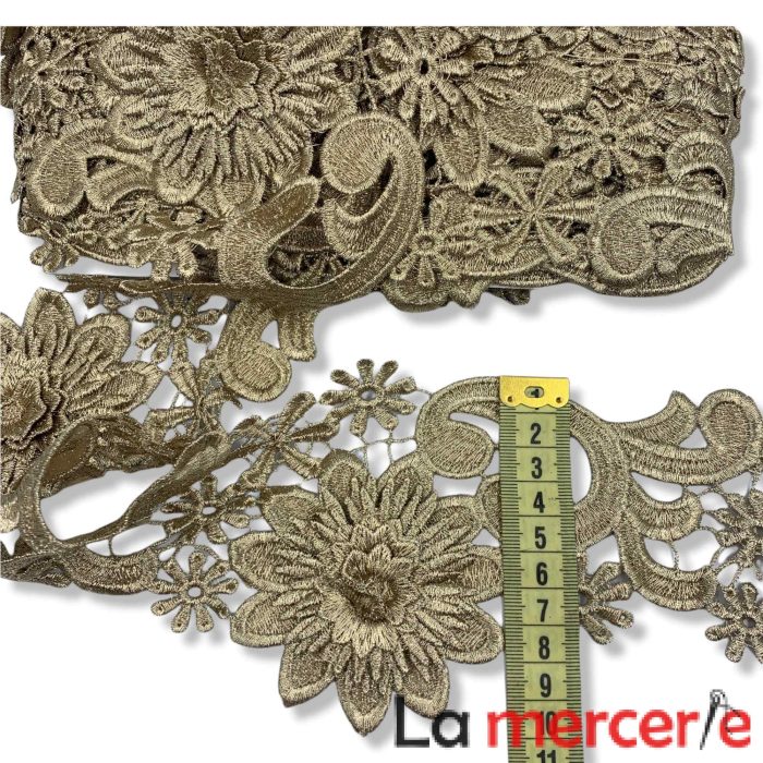 Pasmanterie, aurie, model floral, latime 10cm - imagine 1
