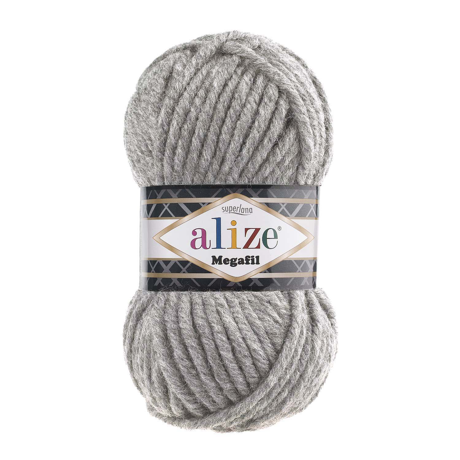 SUPERLANA-MEGAFIL_21_gri-melanj.jpg Fir de tricotat, Alize Superlana Megafil, 25% Lana, 100g cod culoare 21 Gri - imagine 1