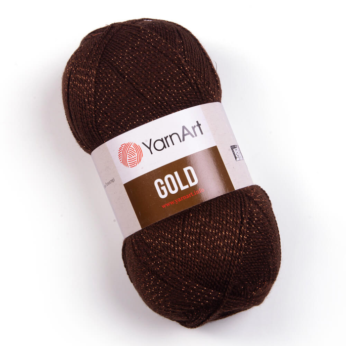 Fir tricotat cu sclipici, YarnArt Gold, cod 9032 Maro - imagine 1