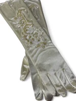 Manusi lungi din satin cu dantela, 40cm, Crem